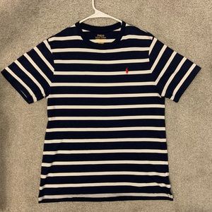 Navy and White Striped Polo Tee